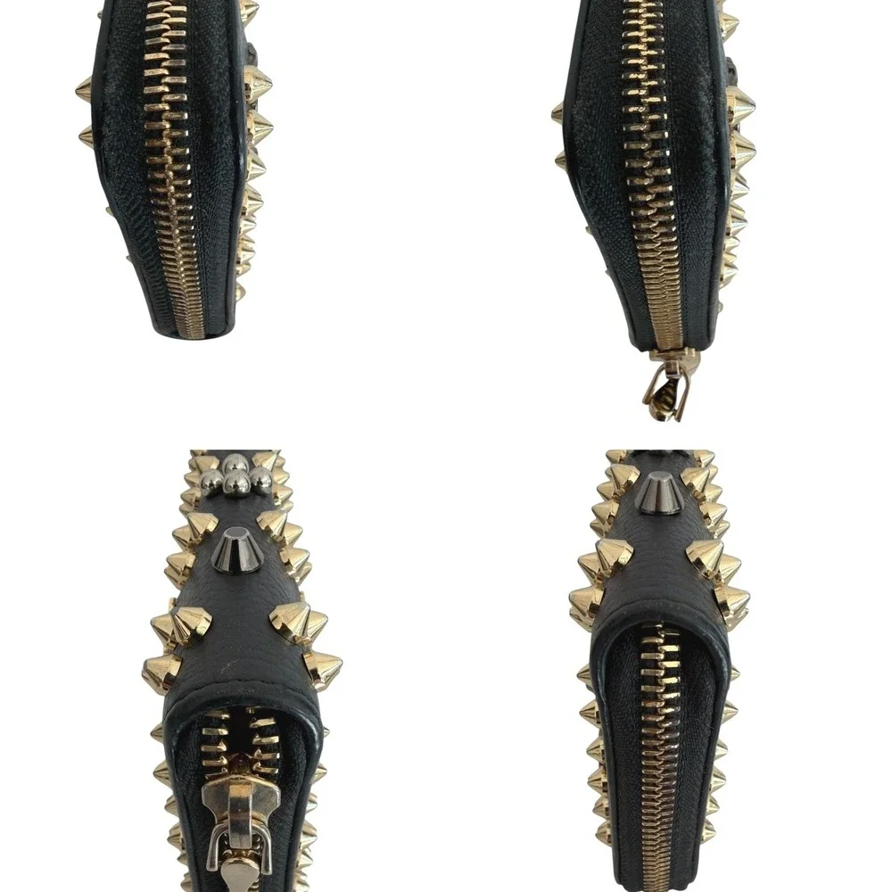 Christian Louboutin Panettone Black Mixed Metal Spike Zip Around Wallet